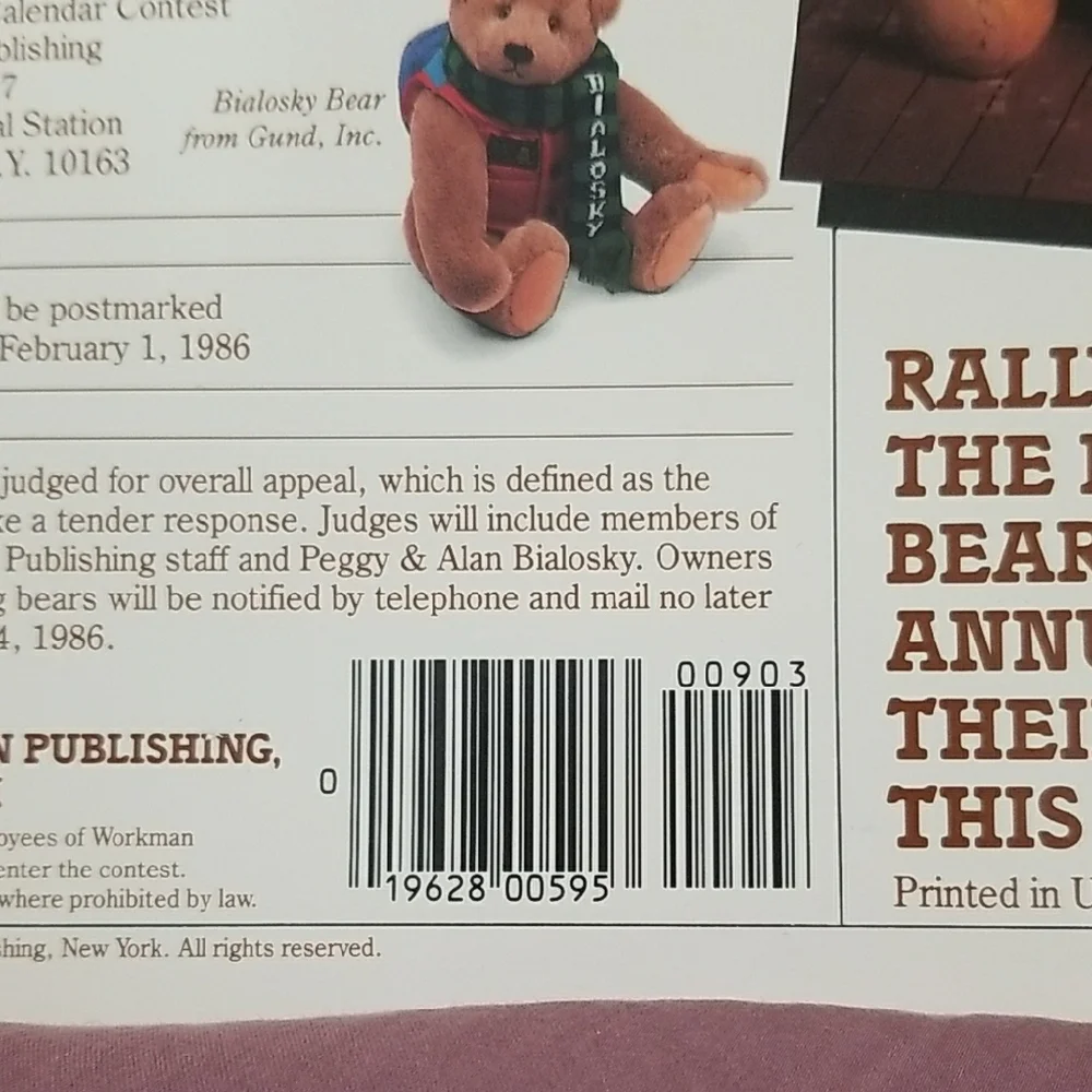 Vintage 1986 Teddy Bear Calendar